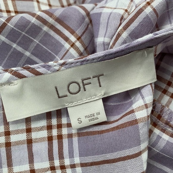 LOFT Frosted Lavender Plaid Ruffle Cropped Blouse S Small - Picture 8 of 11